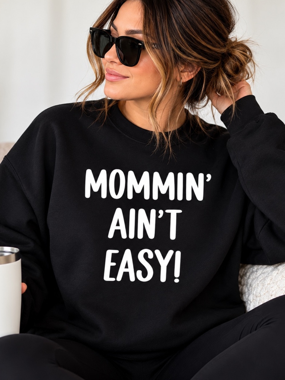 Mommin' Ain't Easy Graphic Sweatshirt | Cricut 3D vinyl | Mom crewneck